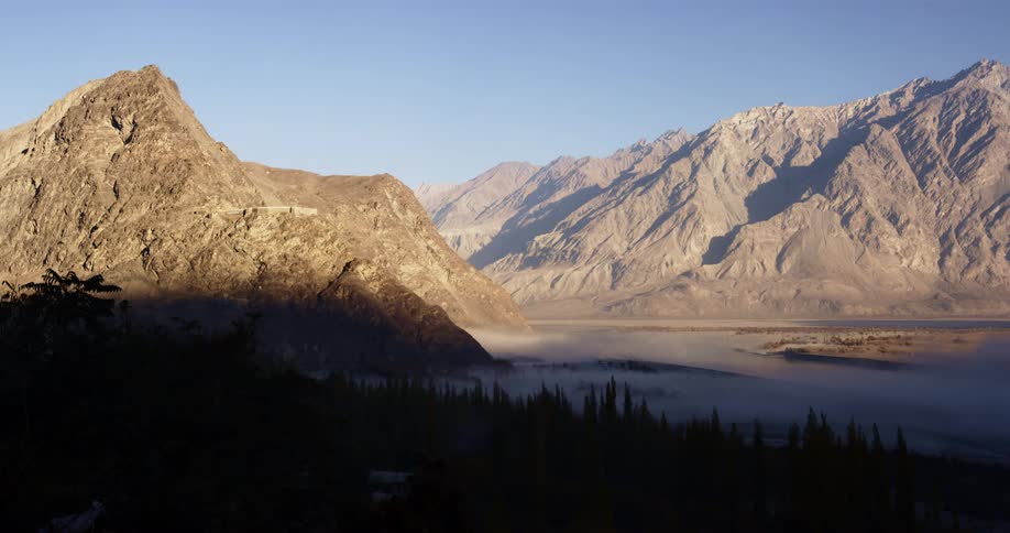 Landscape view of mountains with a lake at the bottom