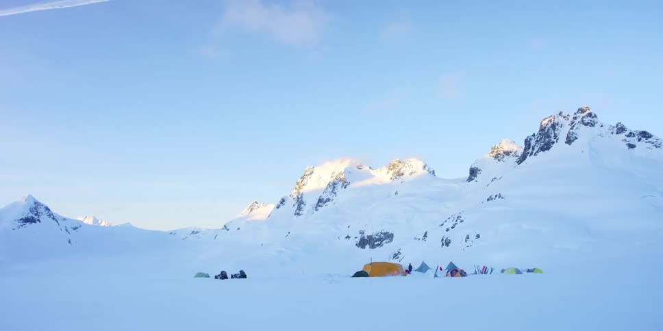 Base camp in snow in mountains