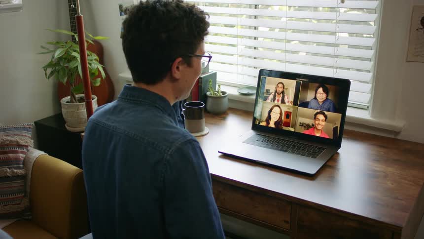 People are having a video conference together