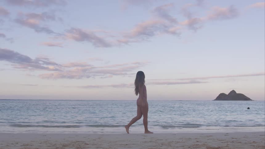 A woman walking on the beach next to the ocean