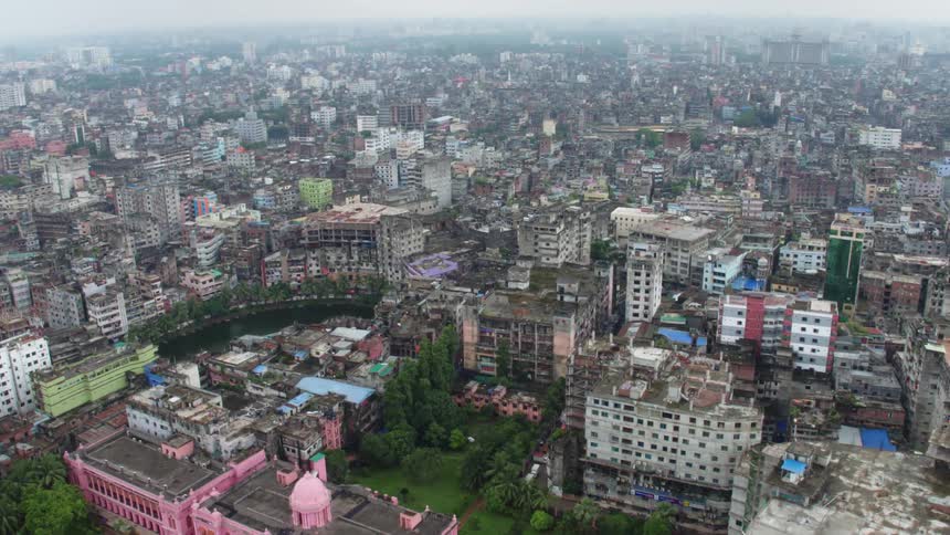 An aerial view of buildings in a city