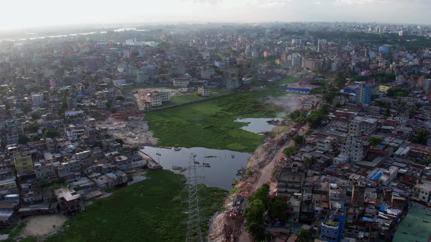 An aerial view of buildings in a city