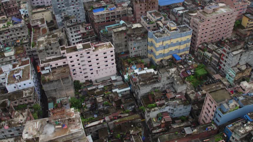 Aerial view of the run down buildings on a third world country