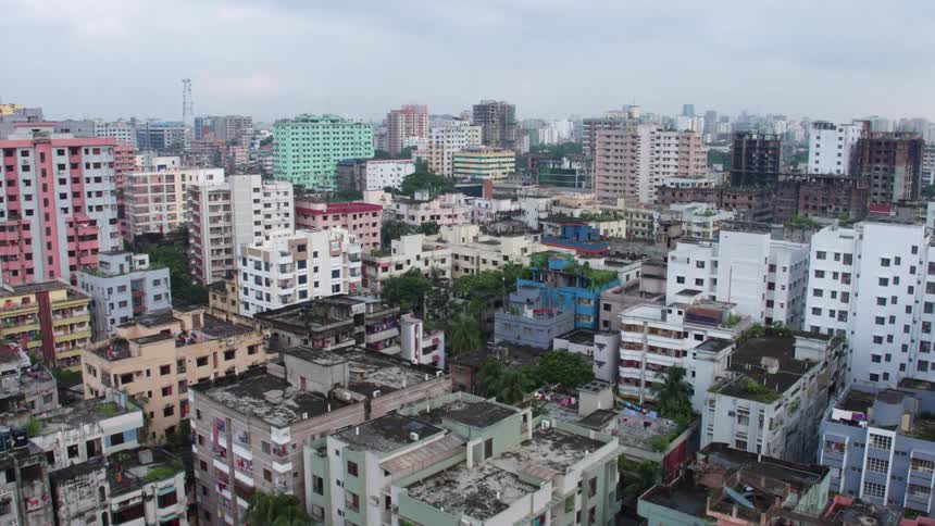 An aerial view of buildings in a city