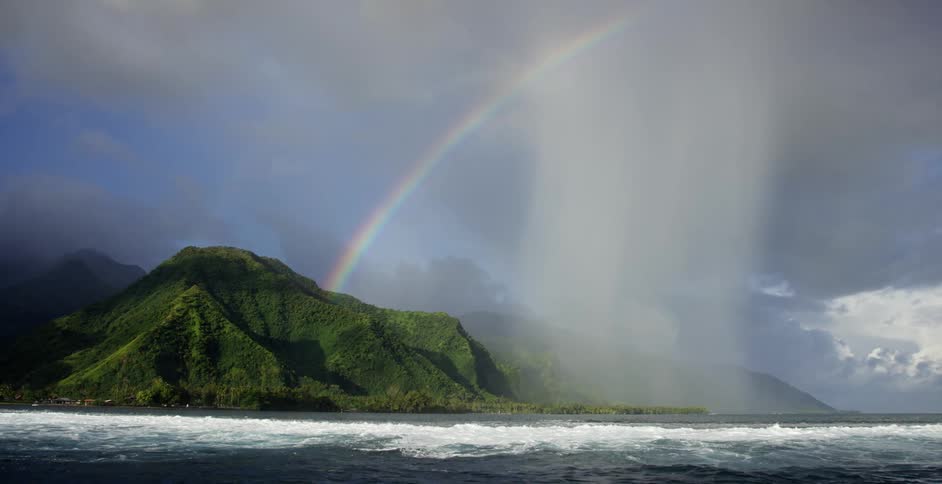 Magical rainbow and rain in Tahiti