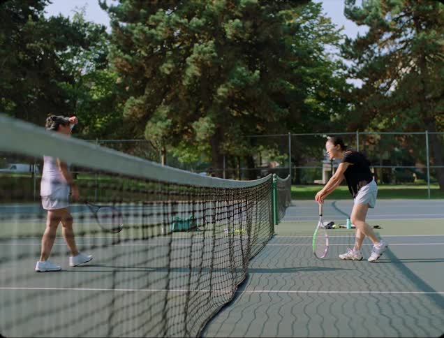 Two women tennis players on a tennis court