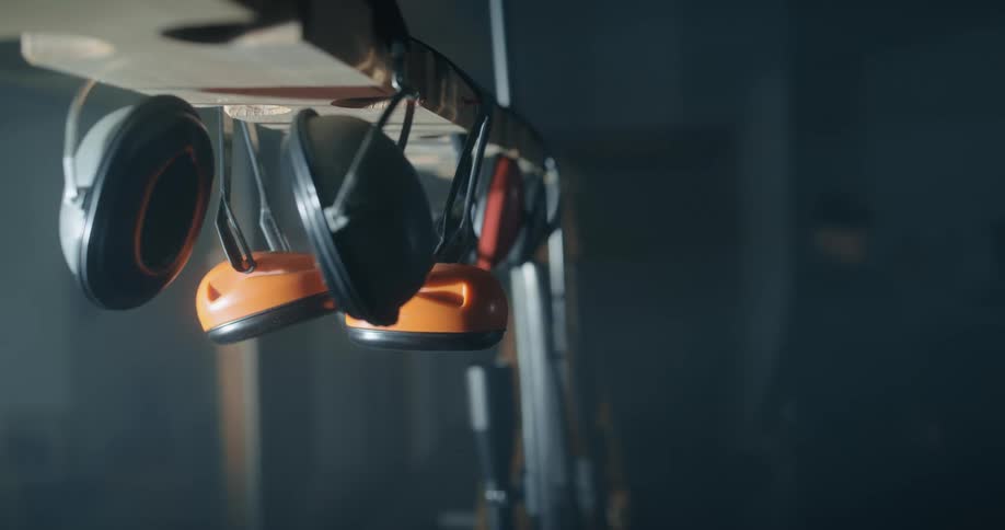Man walks through room with earphones hanging on wooden shelf