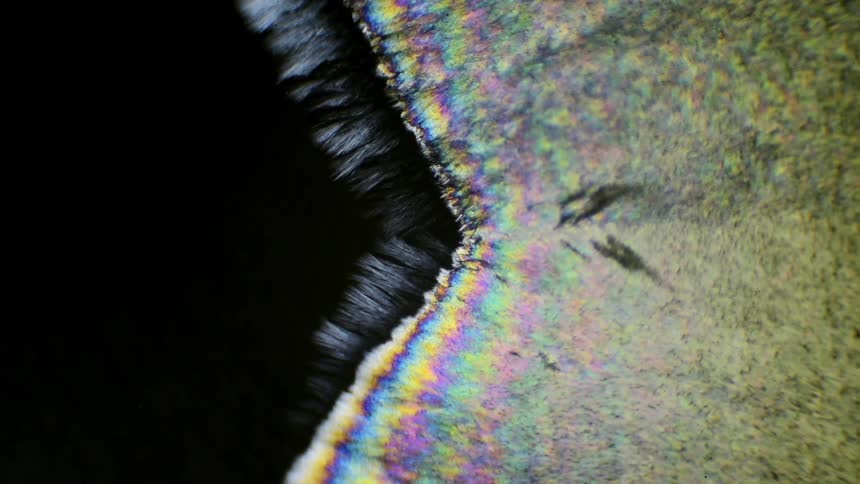 Ice crystals spreading on a black surface
