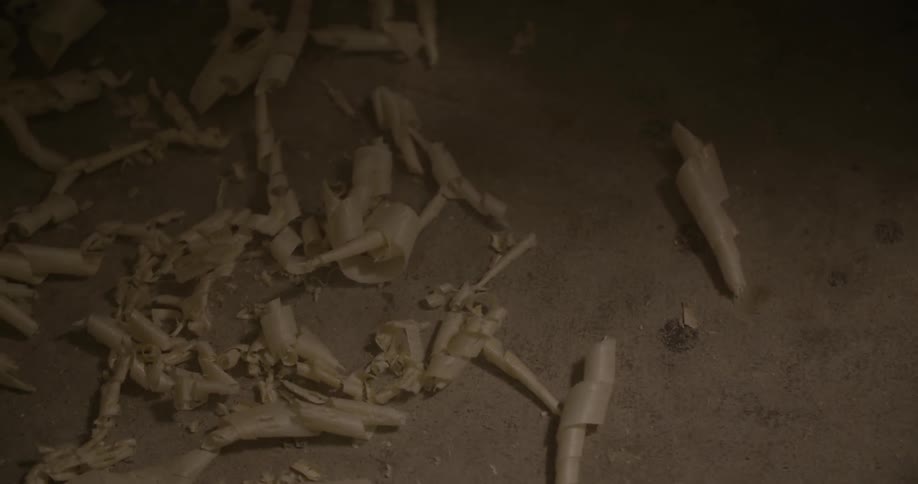 Wood shavings on the floor