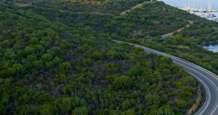 Aerial view of a winding mountain road