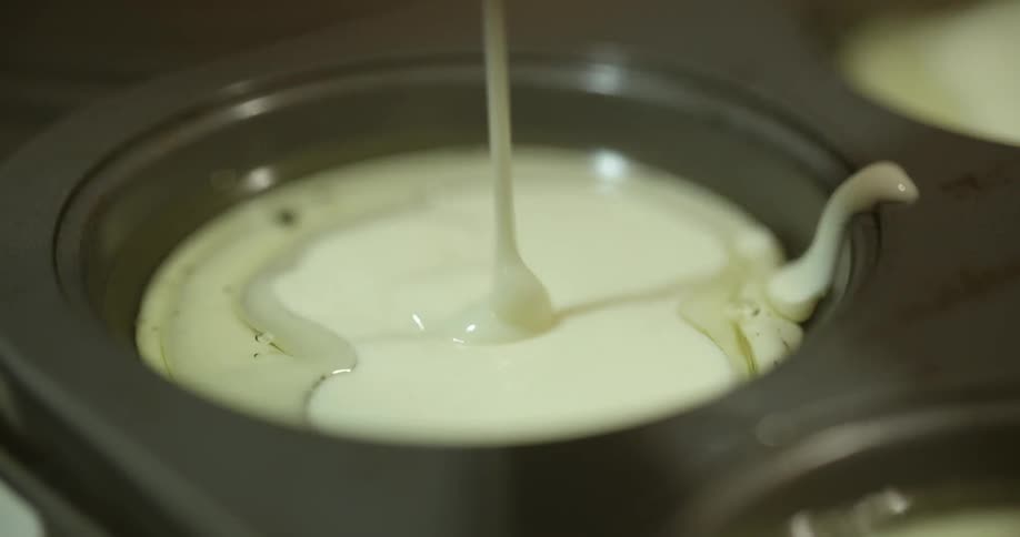Close up of batter being poured into a tray
