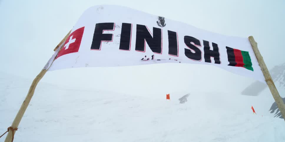 The banner blows in the wind