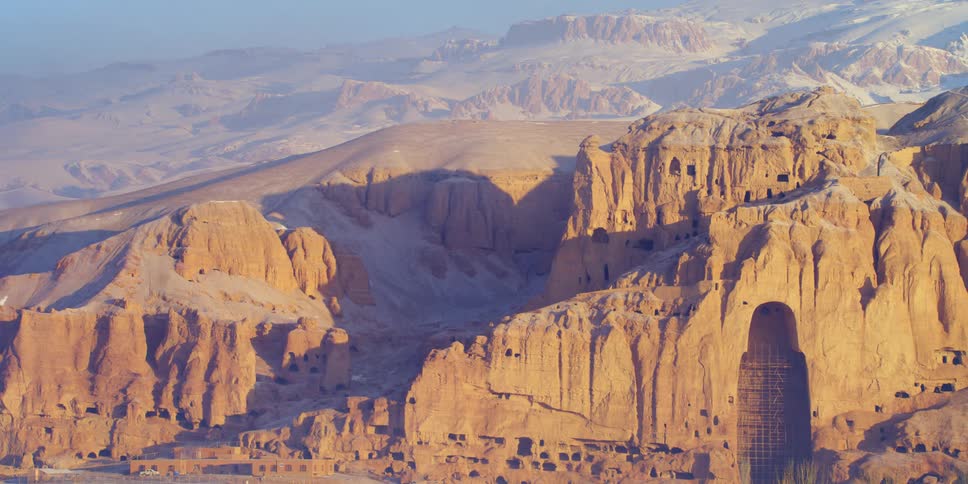 Aerial view of a canyons are displayed at dusk