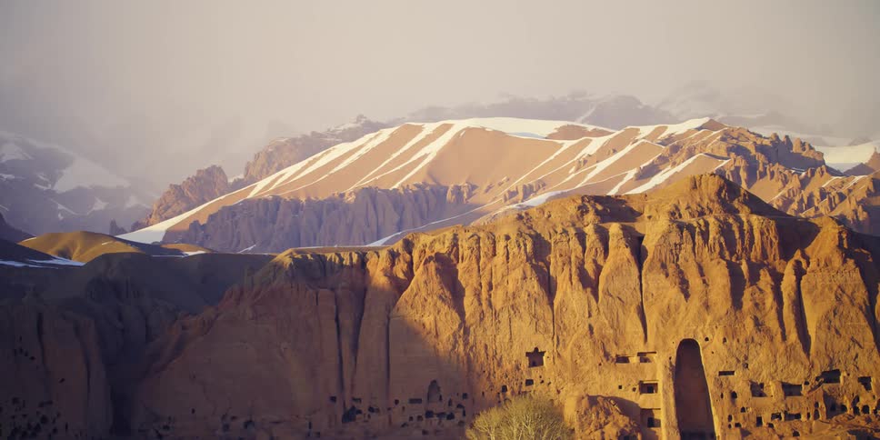 An aerial view of a canyon is displayed