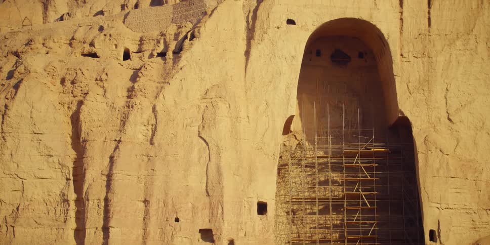 An archaeology site at the entrance to a cave