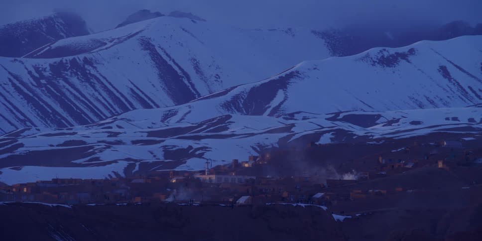 A village at the base of a mountain