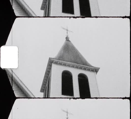 The church has a large bell tower