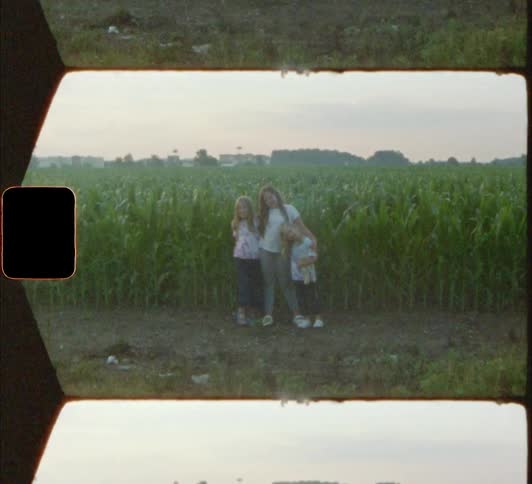 A group of three girls pose together in front of a field of tall plants