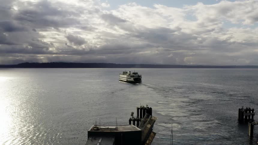 Aerial view of a ferryboat traveling across the sea