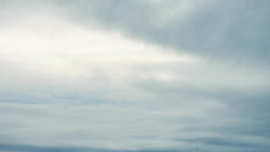 Birds fly through a cloudy sky on a bright day