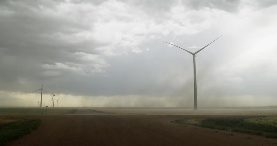 Wind turbines in the wind farm on a cloudy and windy day
