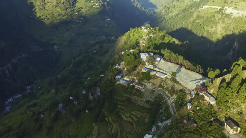 Aerial view of buildings on a hill