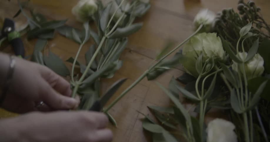 Woman cutting the stems on flowers