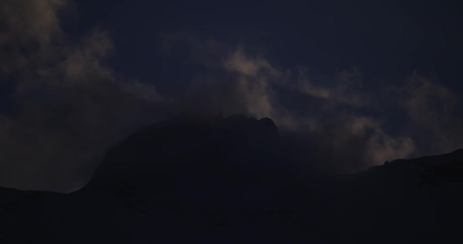 Dark clouds form over domed hills