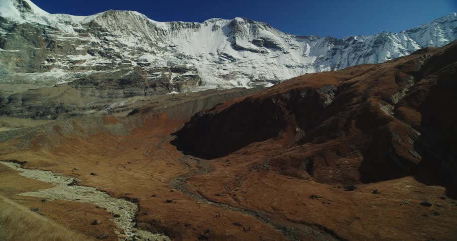 Aerial view of mountains is displayed in winter