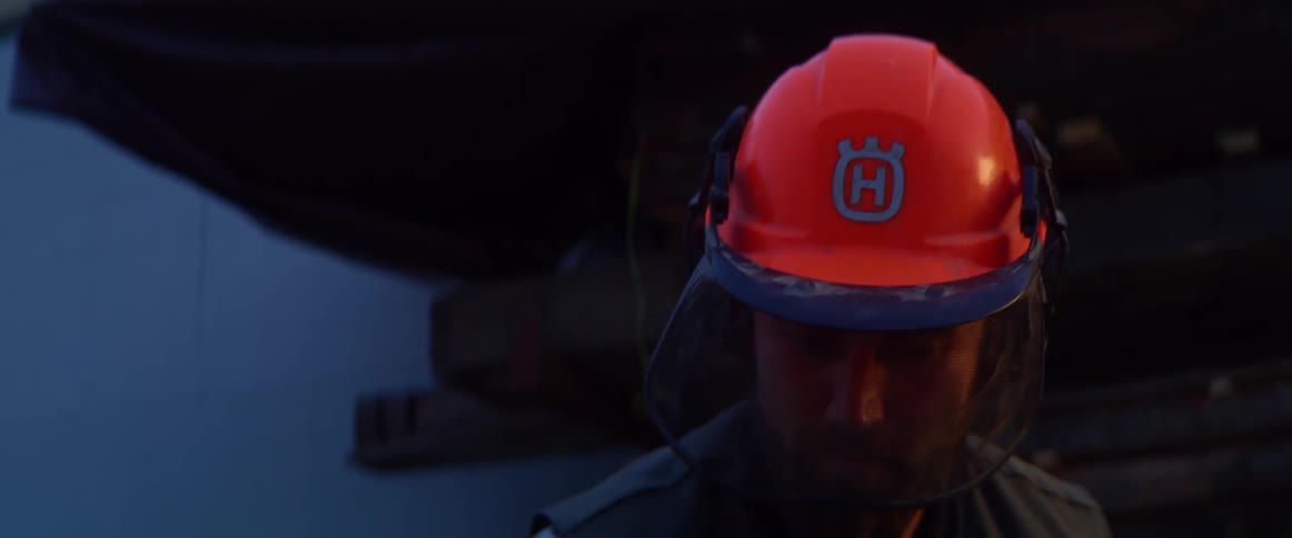 A man logging in the evening