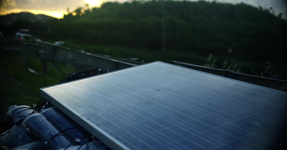 Solar panel in field next to highway