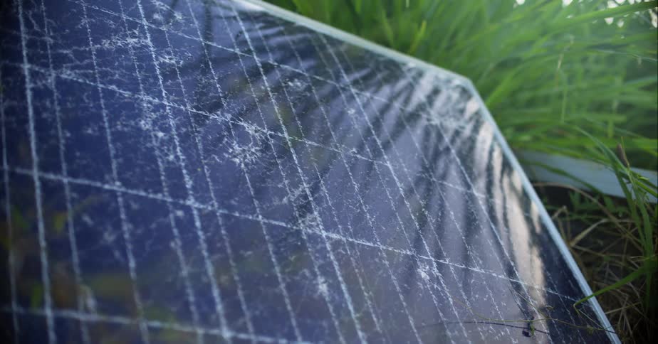 A metal and glass object sitting in tall grass outside