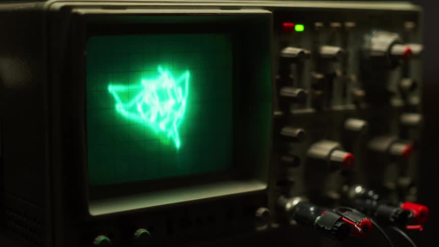 Lights flash on an oscilloscope monitor