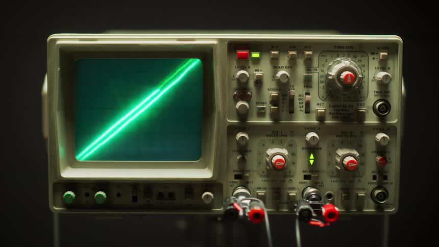 Various shapes are displayed on oscilloscope screen