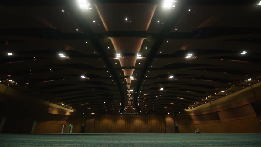 A stage with lights above it