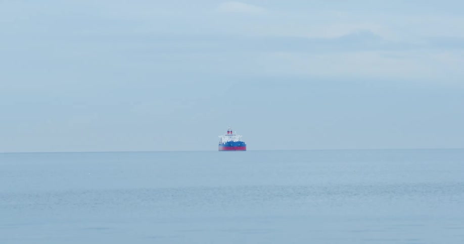 Large cargo ship on ocean