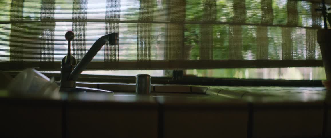 A leaky faucet above a sink in a home kitchen during the day