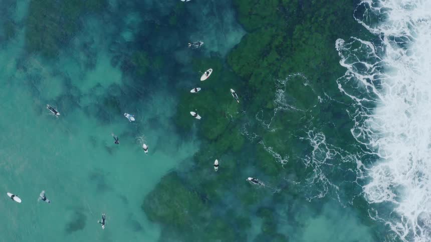 People on surfboards and stand up paddleboards in ocean