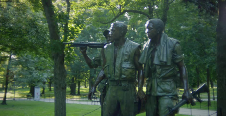 Vietnam War Monument of three male soldiers at a public park