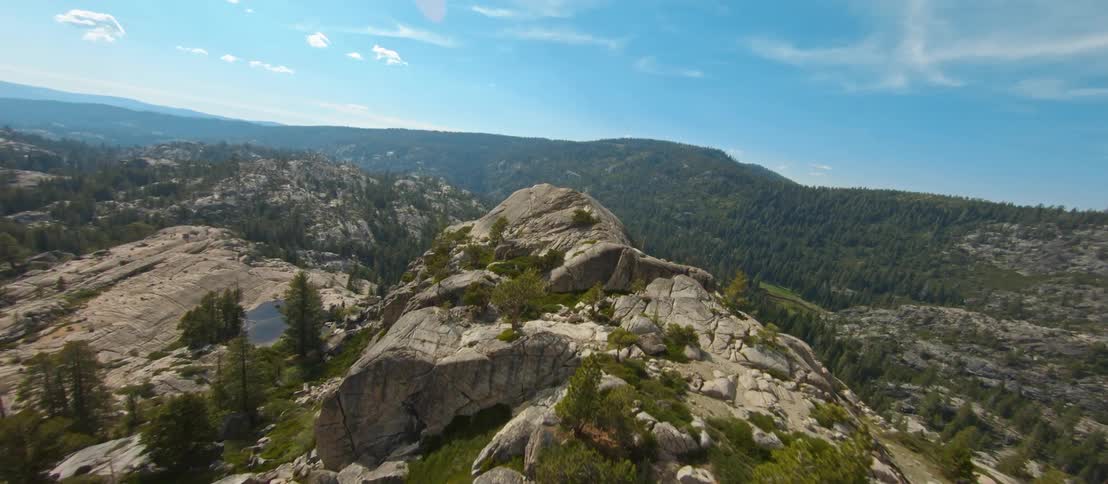 Aerial view of trees covering the mountains is displayed