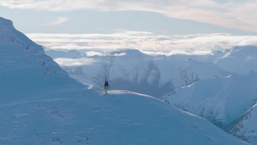 A person is hiking in an arctic area