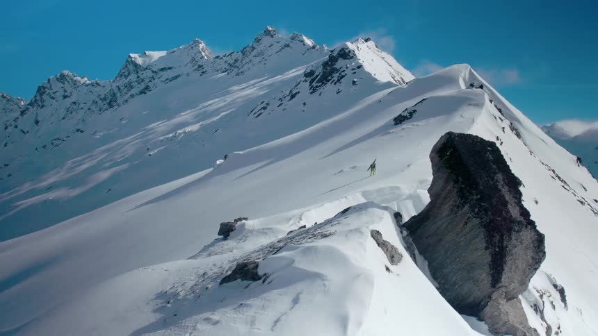 Heavy snow covers the mountain range