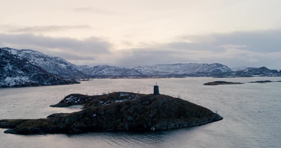 Small islands on a waterway and a lighthouse on a small island