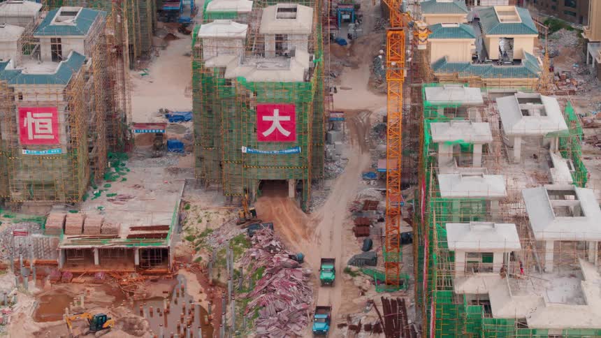 A housing development is under construction in rural China