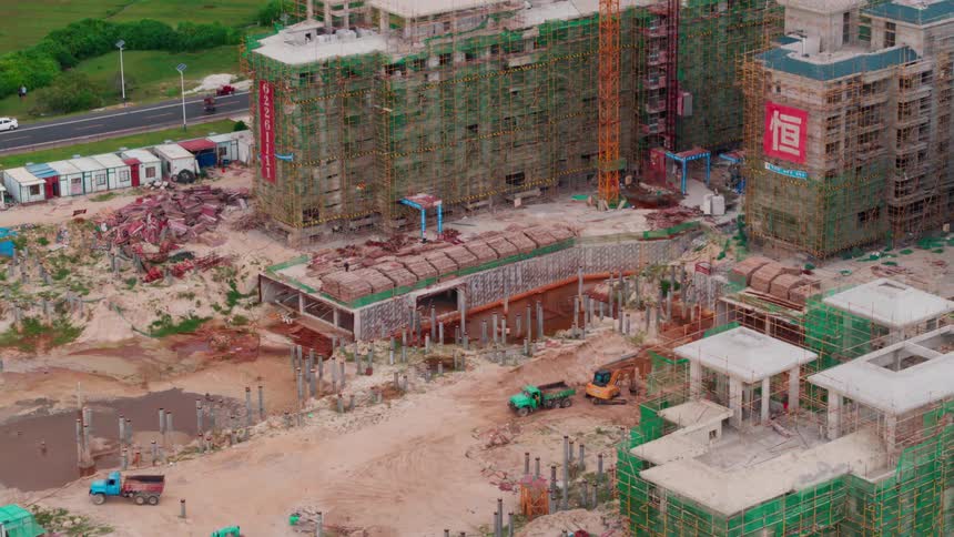 Trucks driving on a construction site in China