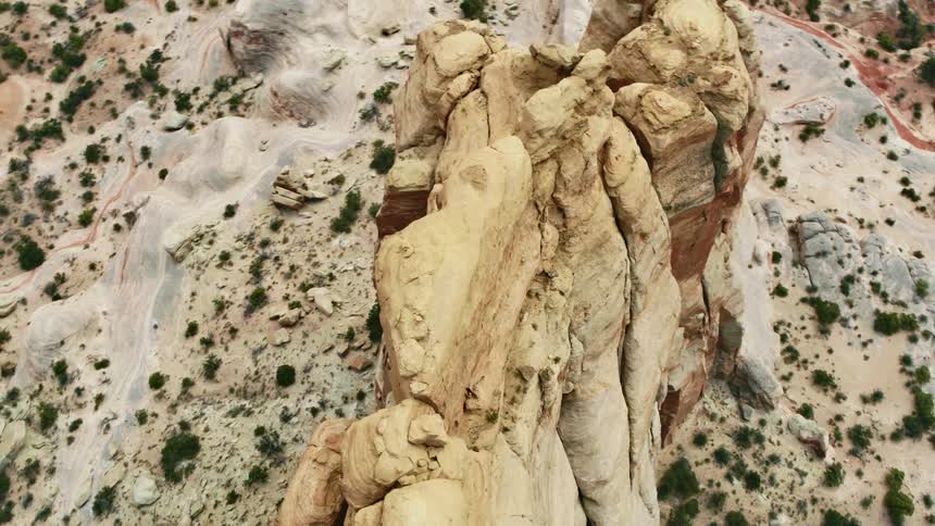 An aerial view of a large rock formation