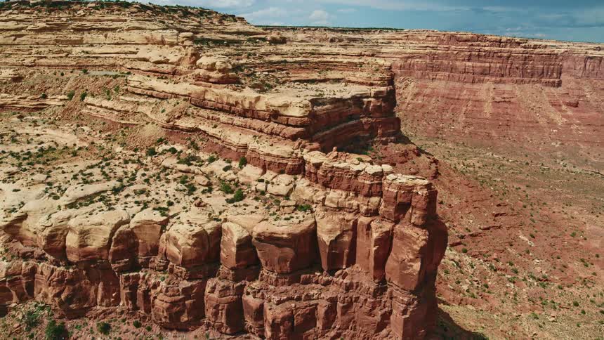 An aerial view of cliffs in the badlands
