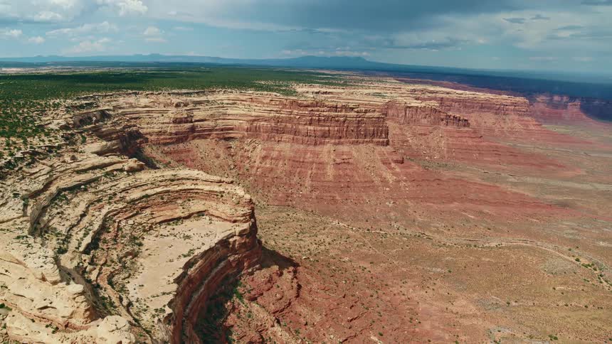 An aerial view of a rocky canyon in the wilderness