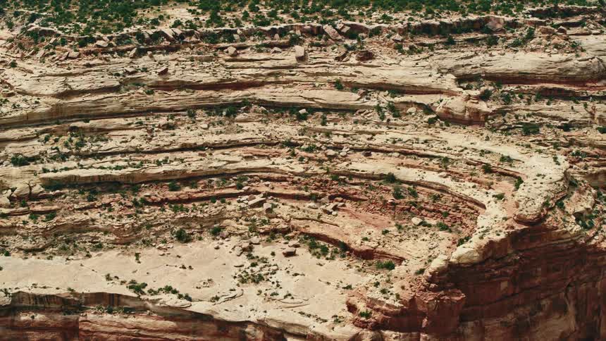 An aerial view of a rocky canyon in nature