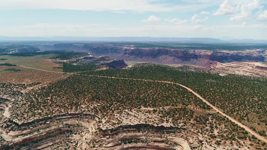 Aerial view of landscape is displayed in spring